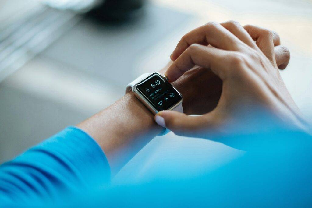 Woman checking her smart watch.